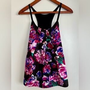 Eight Sixty Flowy Black and Pink Floral Racerback Women's Top (XS)